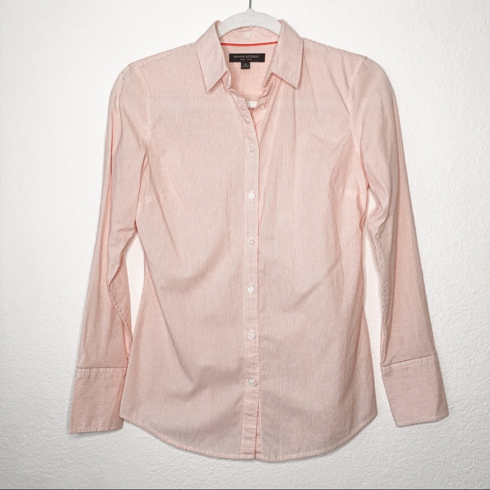 Banana Republic Riley Tailored Fit Stripes Shirt White and Pink Size 0